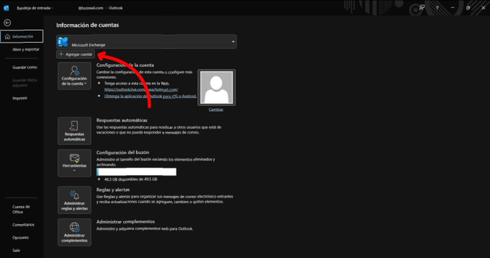 agregar cuenta outlook