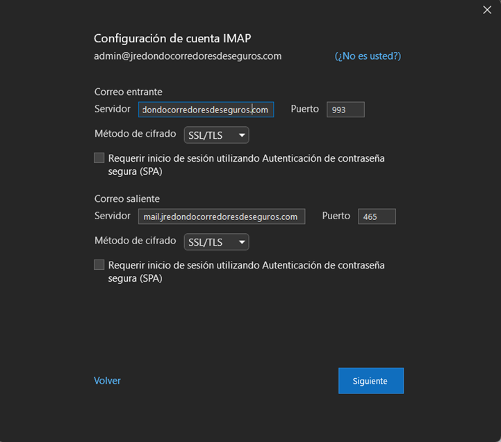 datos imap outlook