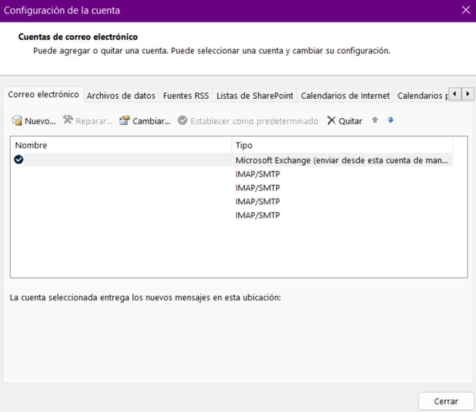 configuracion cuentas outlook