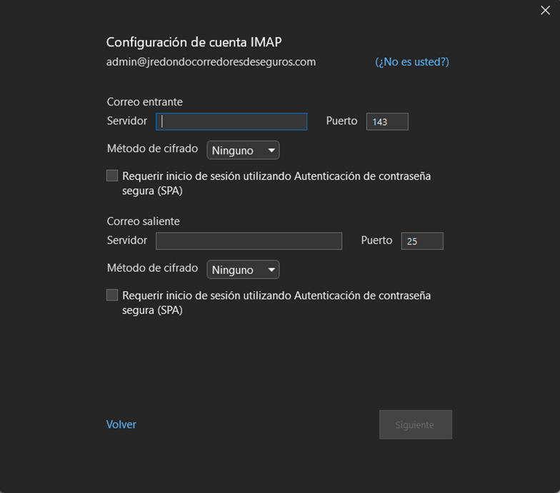 datos imap outlook