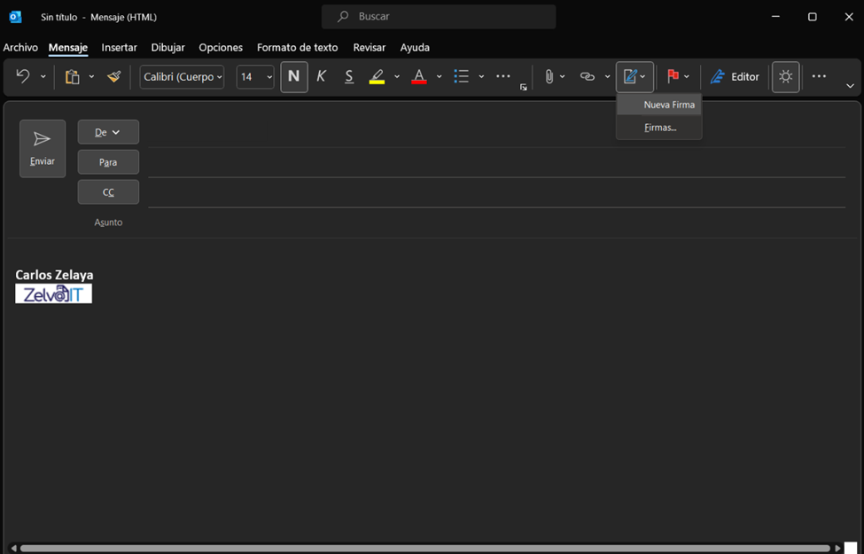 firma aplicada en correo de outlook